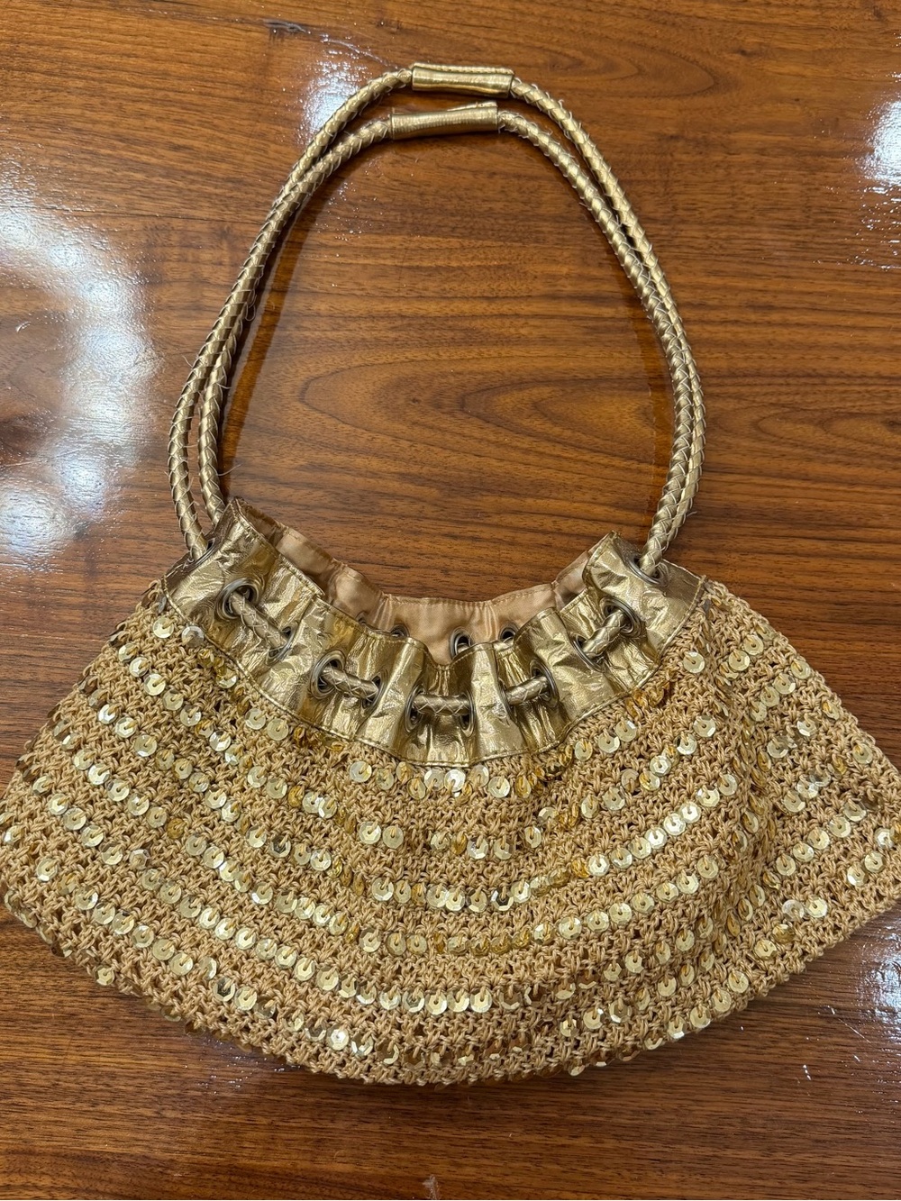 y2k chateau gold sequin crochet hobo bag